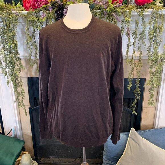 Polo Ralph Lauren Men's XL brown Merino wool pull over crew long sleeve sweater - Picture 1 of 6